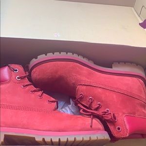 Red timberland boots